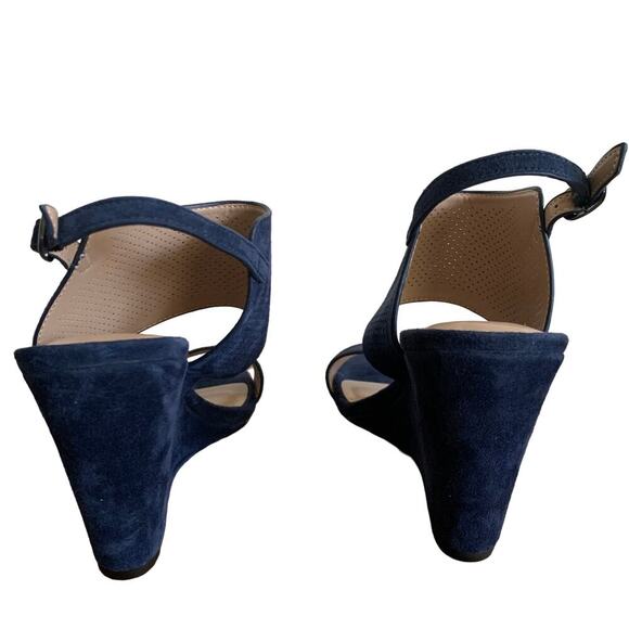 H by Halston Suede Open Toe Wedge Navy Blue McKenzie Sandals Size 5.5 NWOT - Picture 6 of 12
